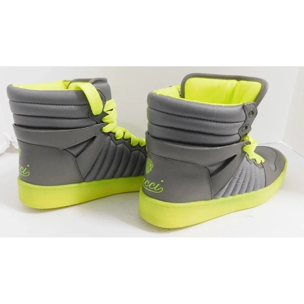 GUCCI Mens Hudson Quilted High Top Sneakers Gray Neon Green sz 41 G  US 8 appox